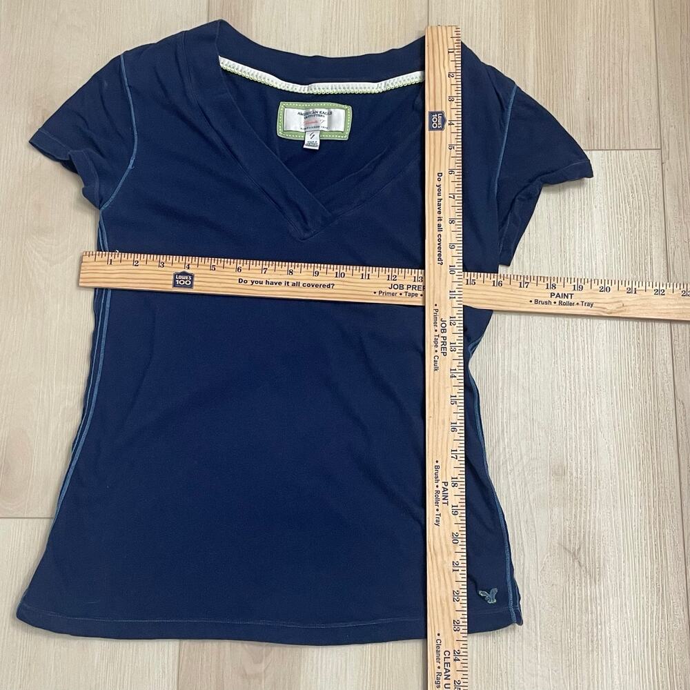 American Eagle Outfitters Y2K Navy Blue V-Neck Tee – Women’s LG Stretchy - Picture 7 of 7